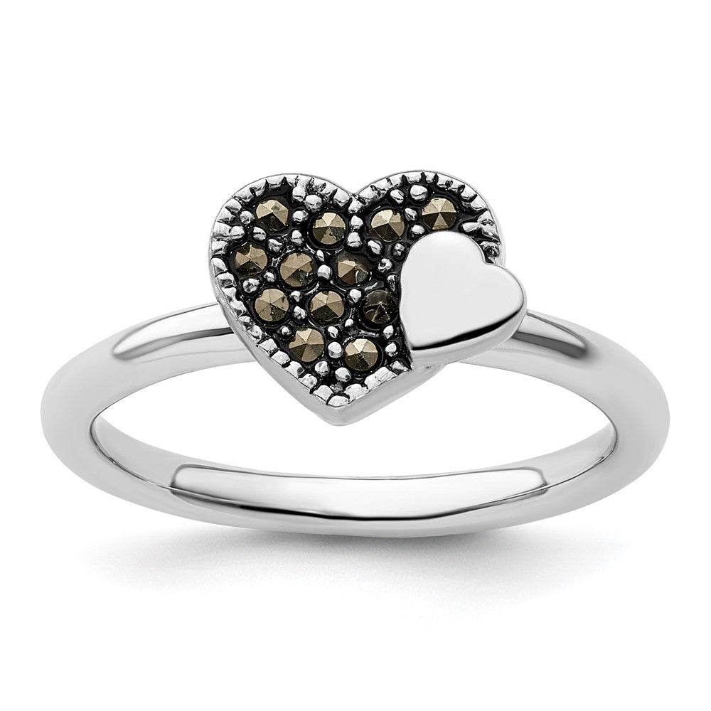 Sterling Silver Stackable Expressions Marcasite Heart Ring Size -10