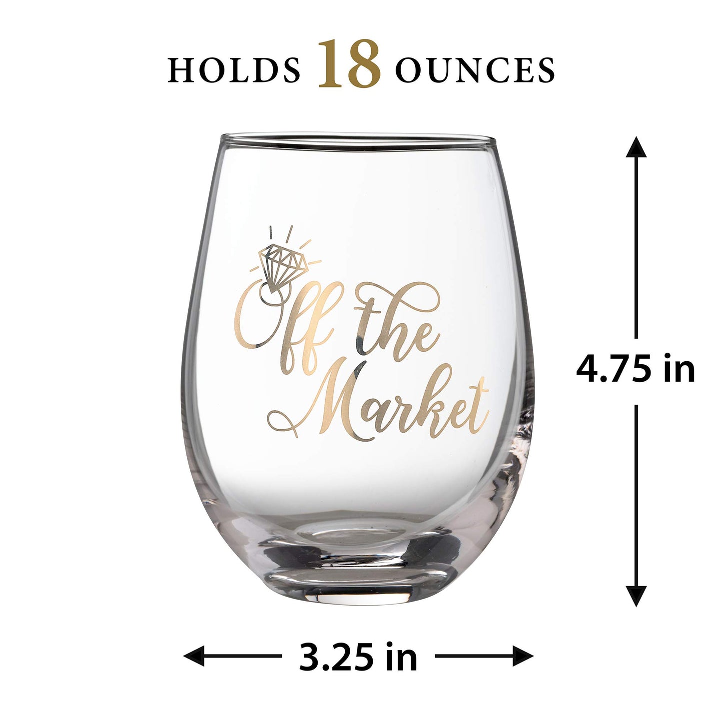Lillian Rose Bride Engagement Off The Market Stemless Wine Glass (G117 OM), 1 Count (Pack of 1), Clear