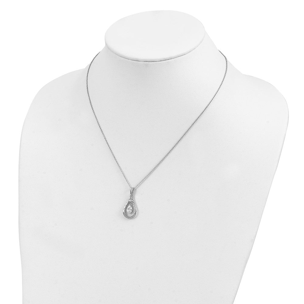 Sentimental Expressions Sterling Silver Rhodium-plated April CZ Stone Never Forget Tear 18in Birthstone Necklace 18 Inches