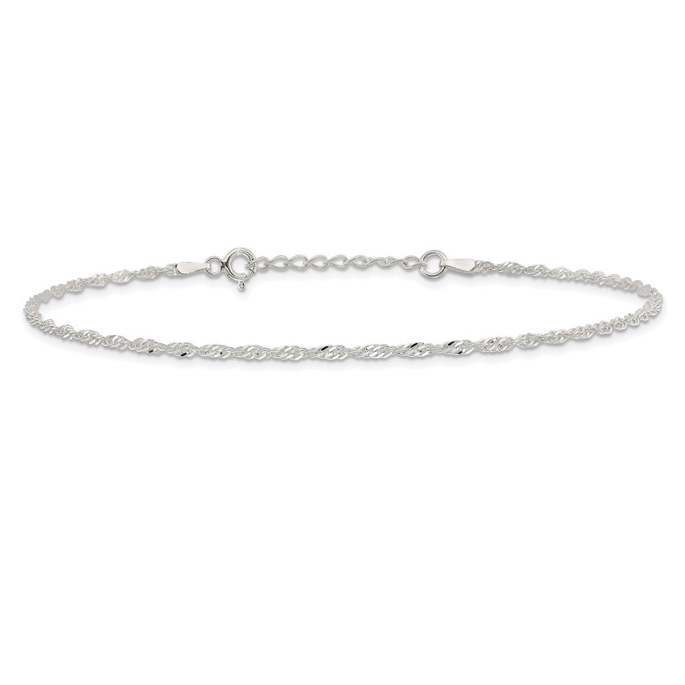 Sterling Silver 9 in Singapore Plus 1in ext. Chain Anklet 9 inches