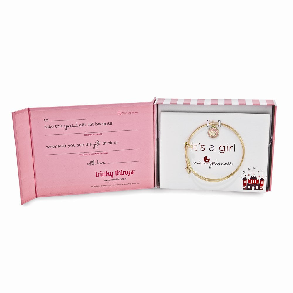 Gold-tone Trinky Things It's a Girl Pink Bracelet/Card