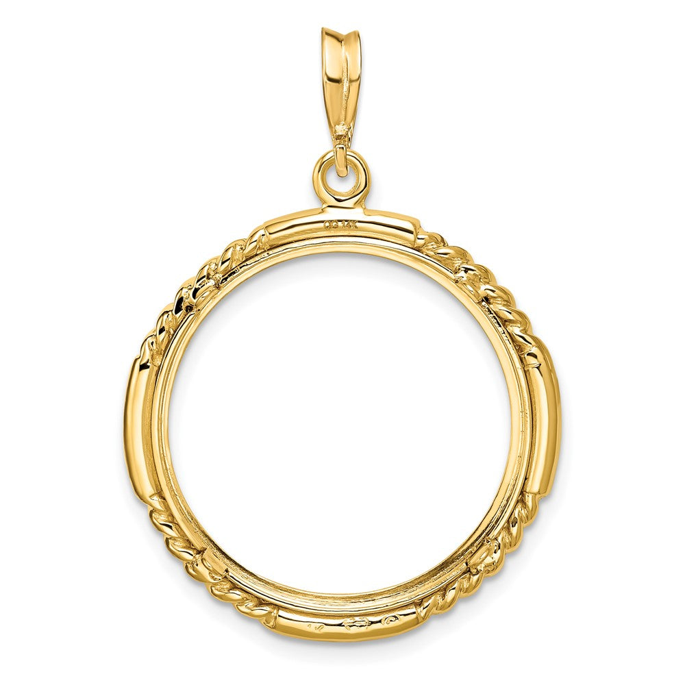 Wideband Distinguished Coin Jewelry 14k Polished Quadruple Twist and Bright 22.0mm Prong Coin Bezel Pendant