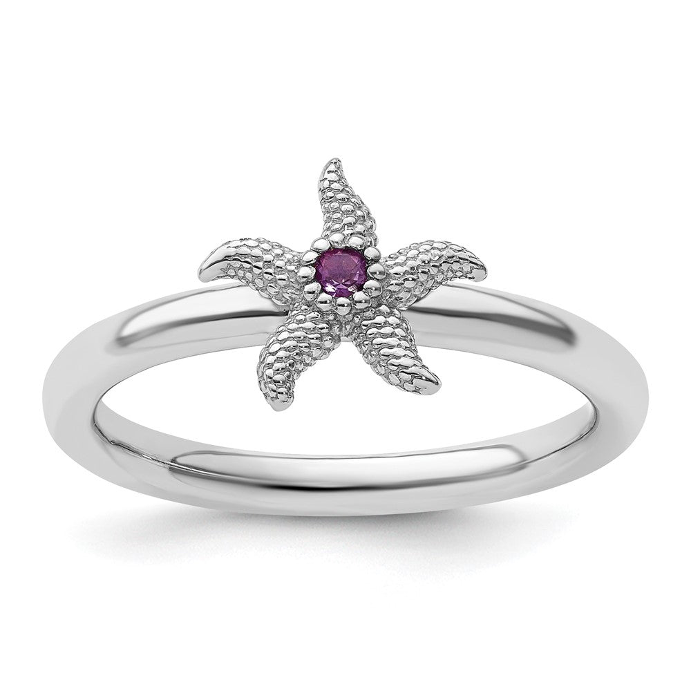 Sterling Silver Stackable Expressions Amethyst Starfish Ring Size -8