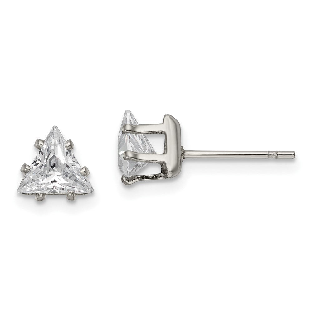 Stainless Steel Polished 6mm Triangle CZ Stud Post Earrings