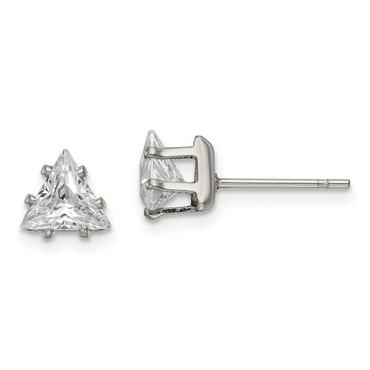 Stainless Steel Polished 6mm Triangle CZ Stud Post Earrings