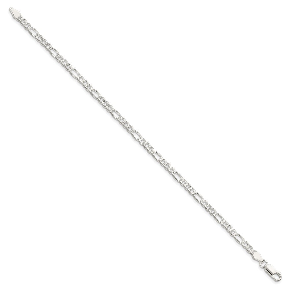 Sterling Silver 4mm Pav‚ Flat Figaro Chain 7 inches