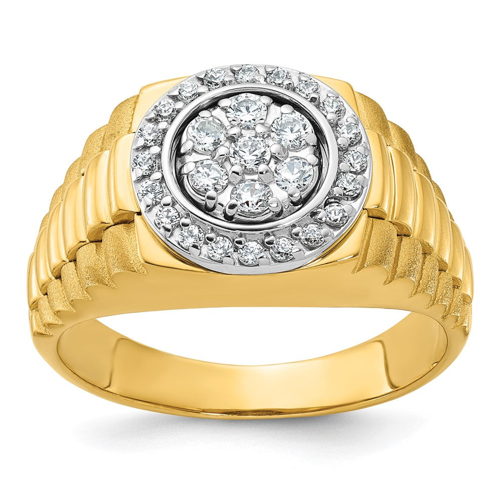 IBGoodman 14k Two-tone Men's Polished Satin and Ribbed Round Cluster Ring Mounting