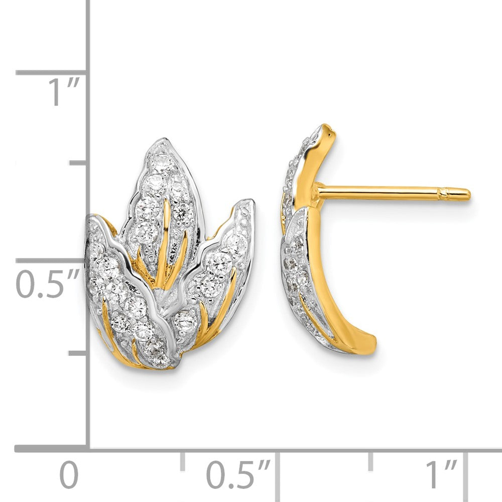 Sterling Silver Gold Tone CZ Leaf Post Earrings