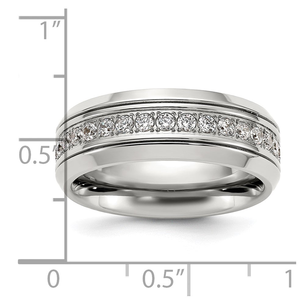 Chisel Titanium Polished with CZ 8mm Band Size - 11.5