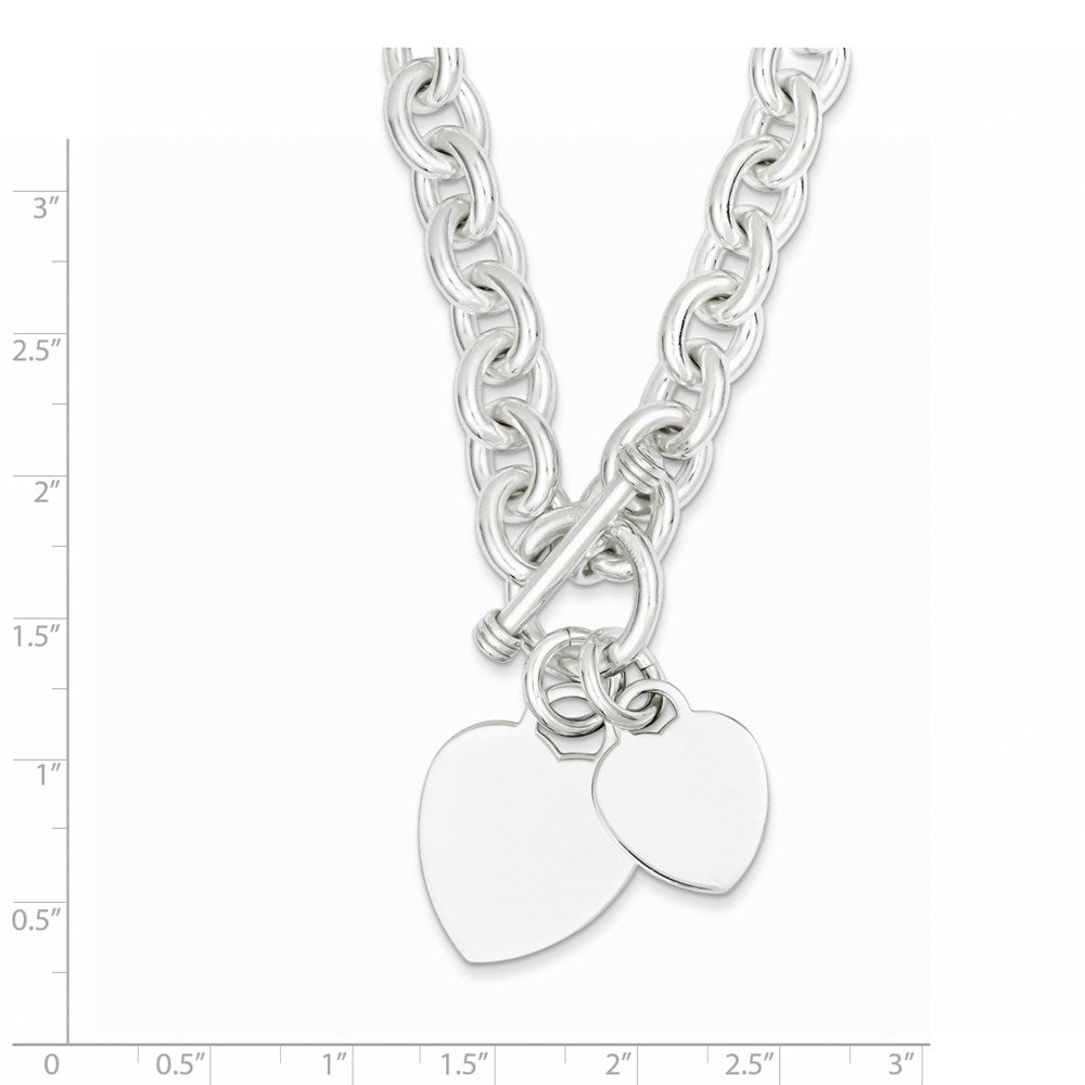 Sterling Silver Engraveable Heart Disc on Fancy Link Toggle Bracelet 7.75 inches