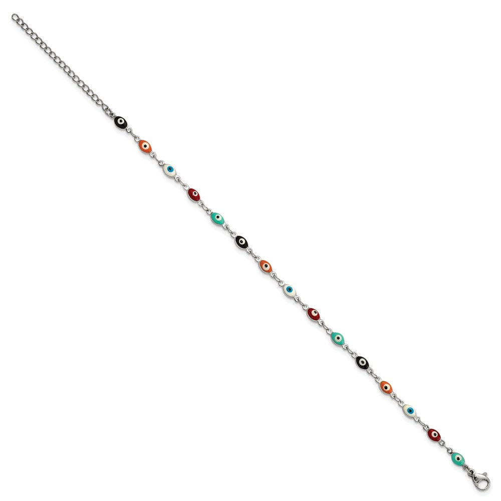 Stainless Steel Polished Enameled Eyes 9in Plus 1in ext. Anklet