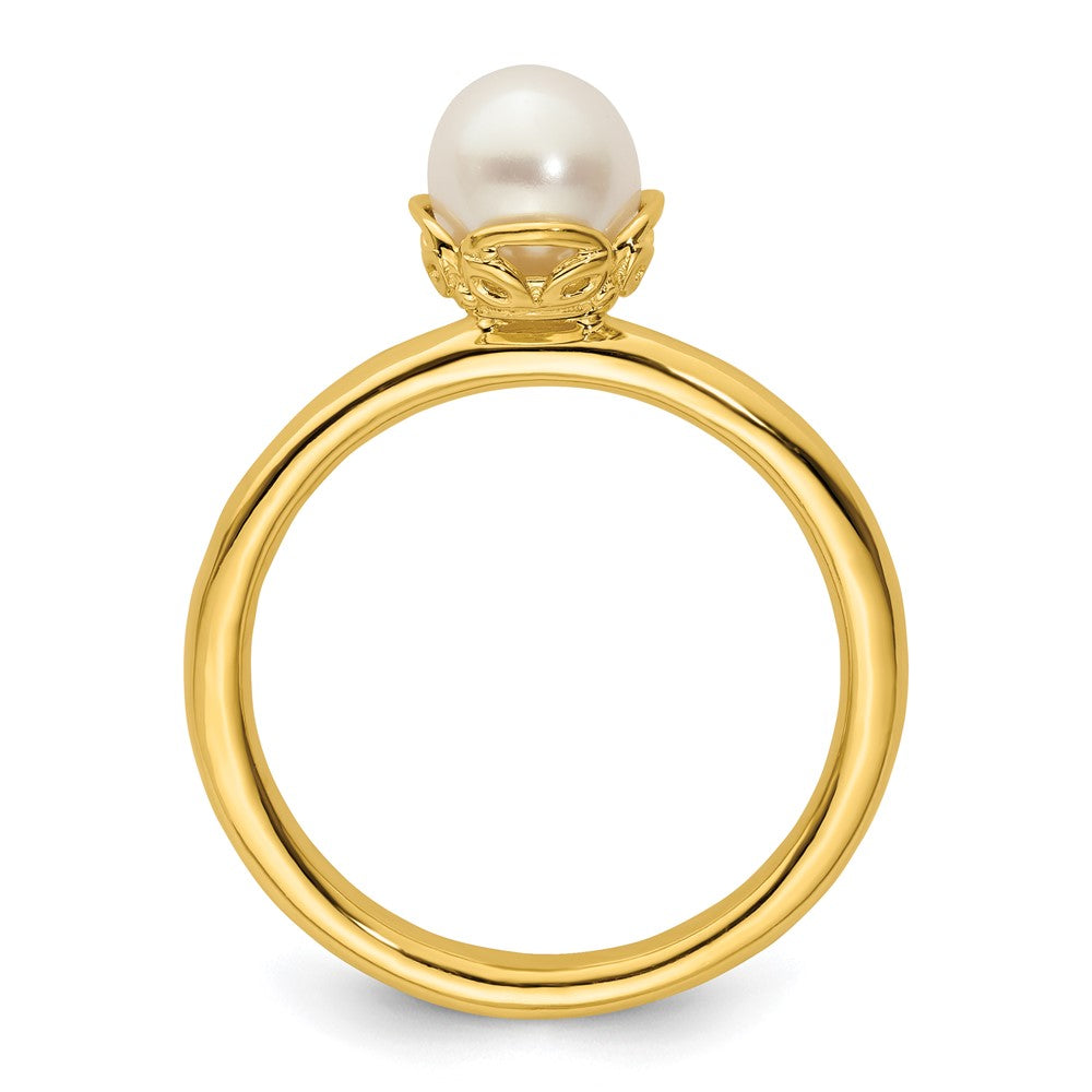 Sterling Silver Stack Exp. White FW Cultured Pearl Gold-plated Ring Size -10