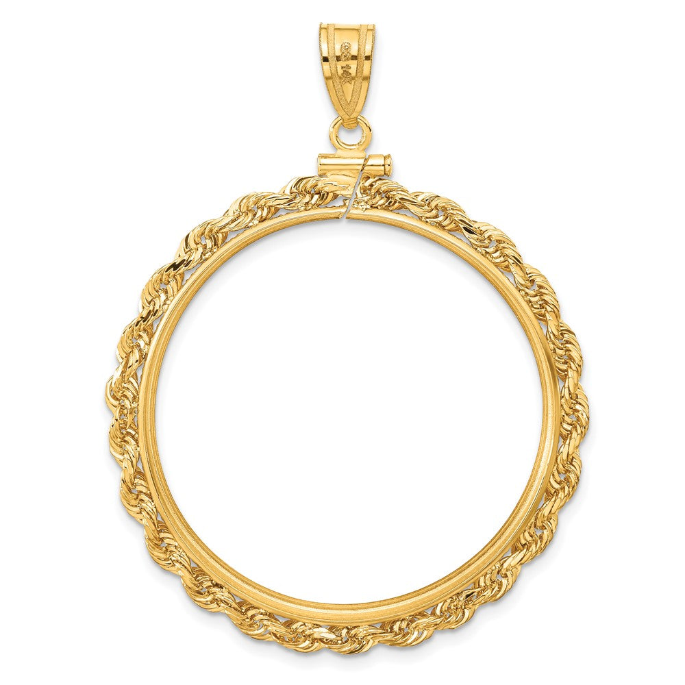 Wideband Distinguished Coin Jewelry 14k Polished Rope 34.2mm x 2.85mm Screw Top Coin Bezel Pendant