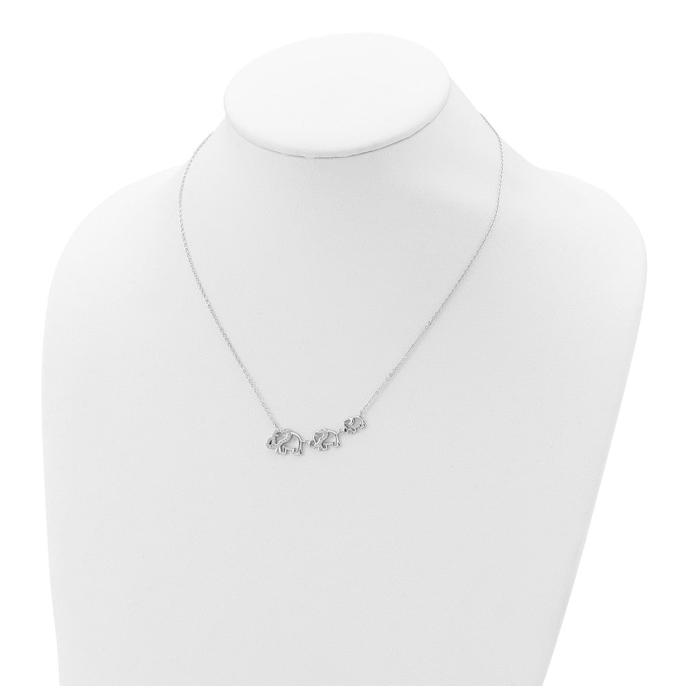 Sterling Silver Rhodium-plated CZ Elephants Necklace 18 Inches