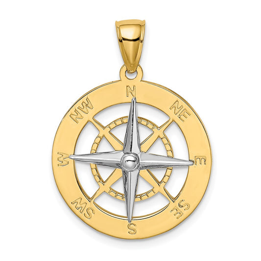 14K Nautical Compass w/White Gold Needle Charm