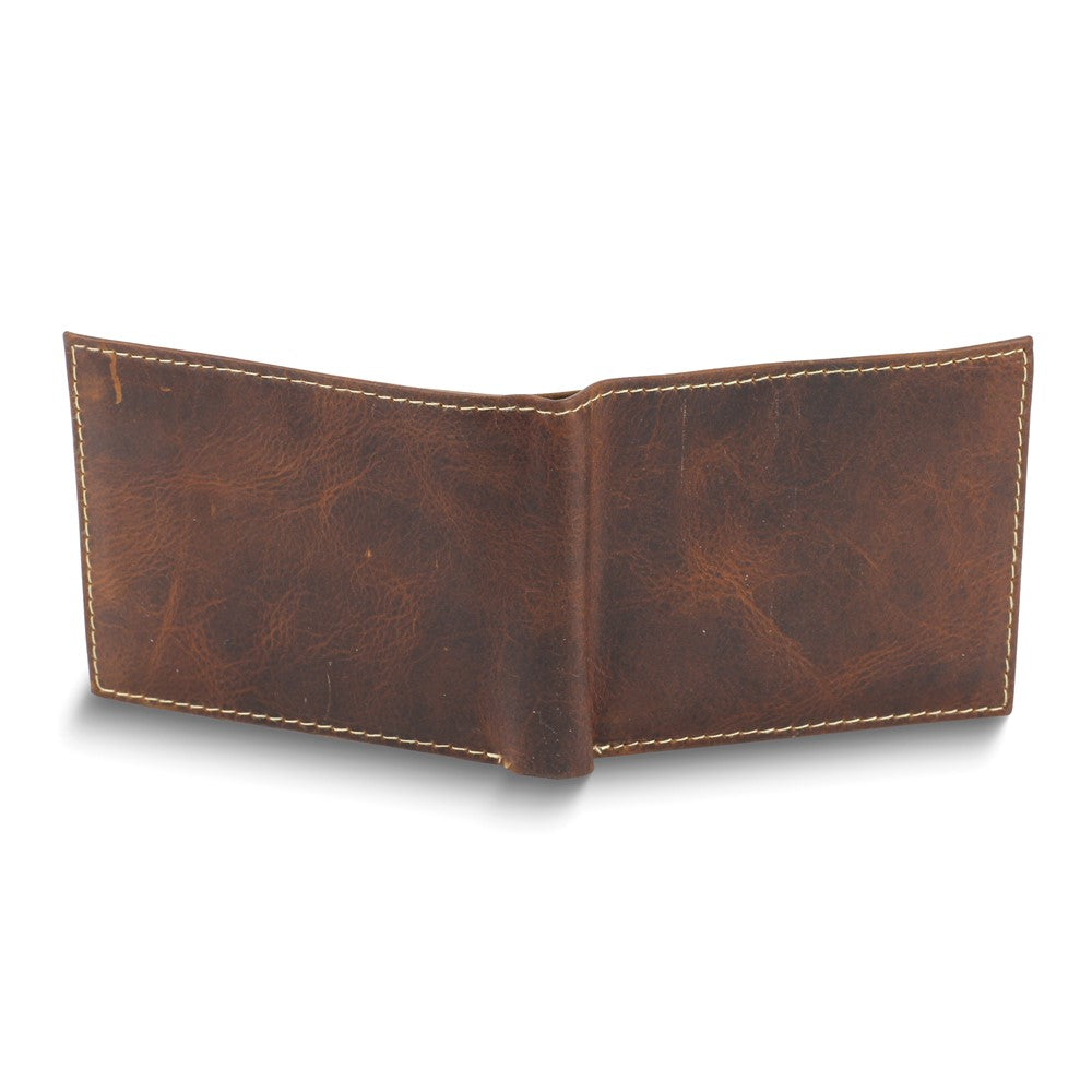 Brown Oiled Leather RFID Blocking Center Flap 9-Slot Bifold Wallet with ID Window