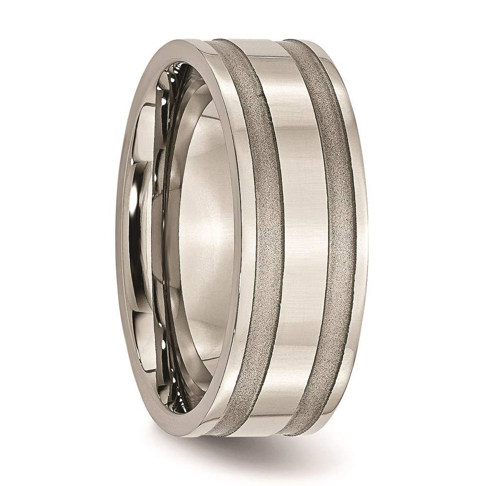 Titanium Brushed and Polished 8mm Grooved Band Size - 9.5