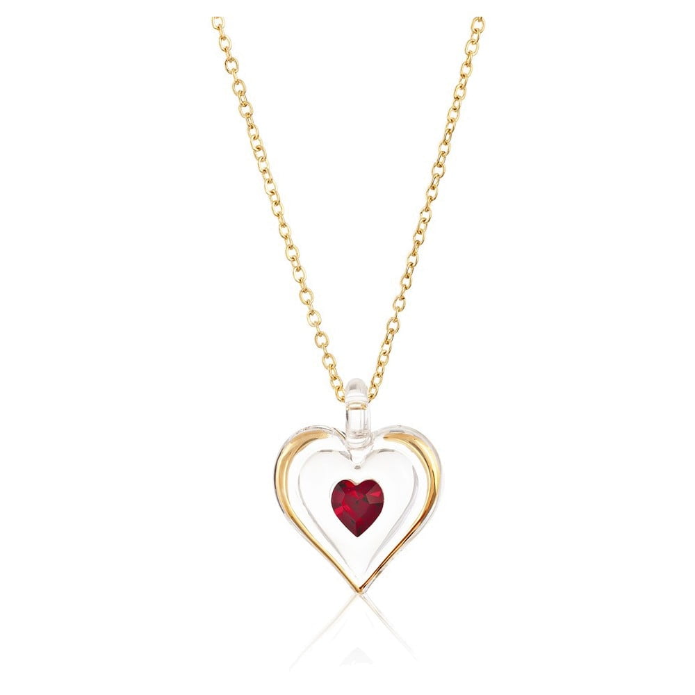 Glass Baron 22K Accent Gilding Gold-trim Glass with Red January Birthstone Crystal from Swarovski Heart 18 inch Gold-tone Necklace GM9400