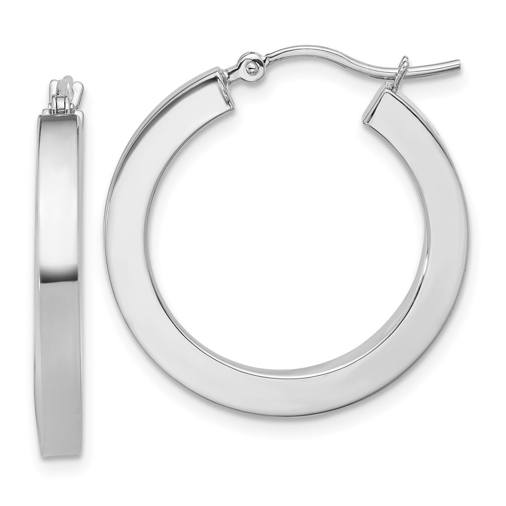 10k White Gold 3mm Polished Square Tube Hoop Earrings