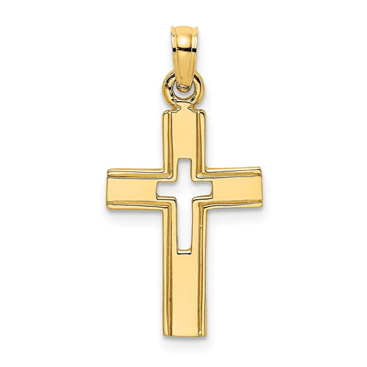 14K Polished and Cut-Out Cross Charm