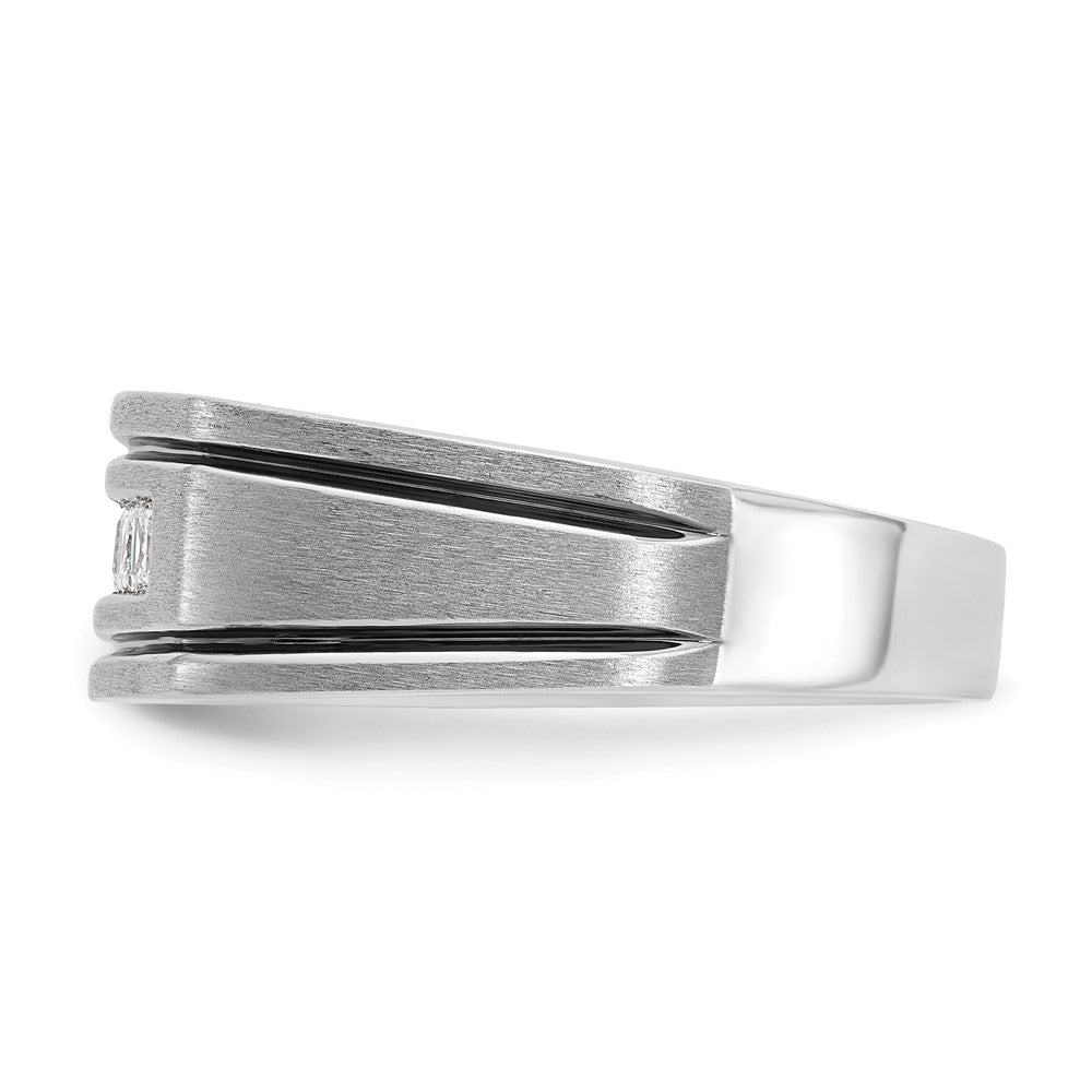 IBGoodman 14k White Gold with Black Rhodium Men's Polished Satin and Grooved Square 5-Stone 1/2 Carat AA Quality Diamond Ring