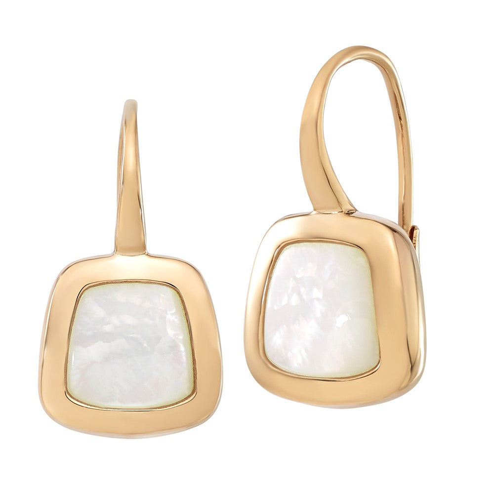 14K Gold Polished Square Mother of Pearl Leverback Earrings