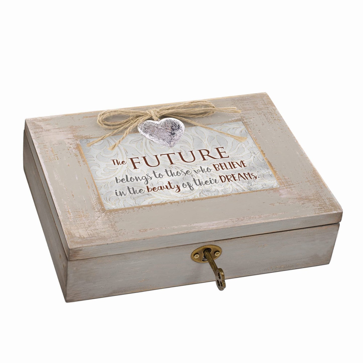Future Belongs to Those Who Believe Natural Taupe Jewelry Music Box Plays Wonderful World