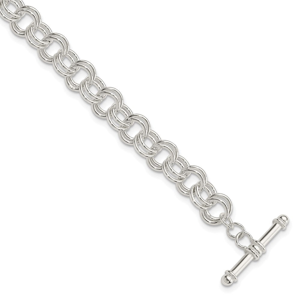 Sterling Silver Polished Fancy Link 7.5 inch Toggle Charm Bracelet 7.5 inches