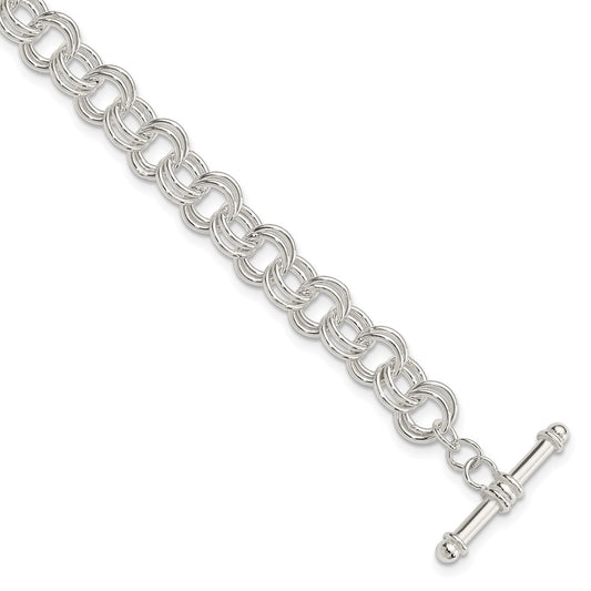 Sterling Silver Polished Fancy Link 7.5 inch Toggle Charm Bracelet 7.5 inches