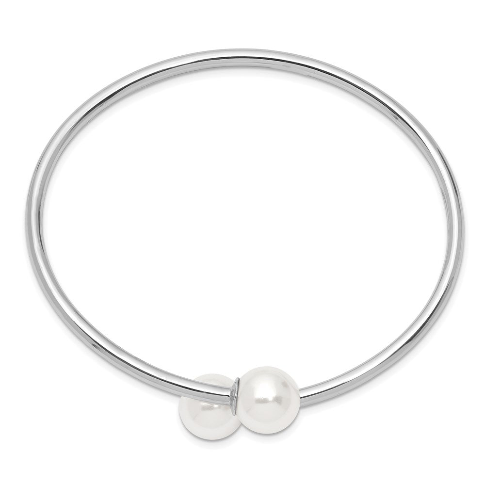 Majestik Sterling Silver Rhodium-plated 10-11mm White Imitation Shell Pearl Bangle Bracelet 7 inches