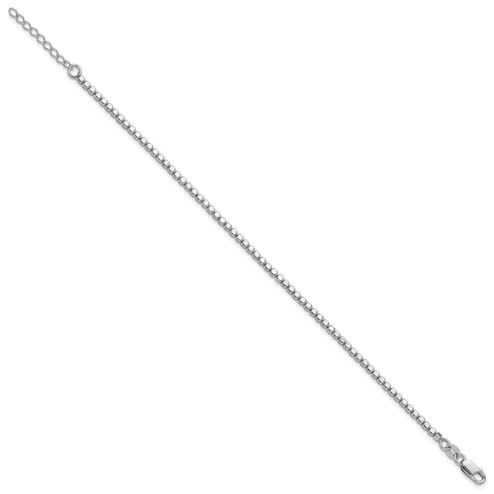 Sterling Silver Rhodium-plated Beaded with 1in ext. Bracelet