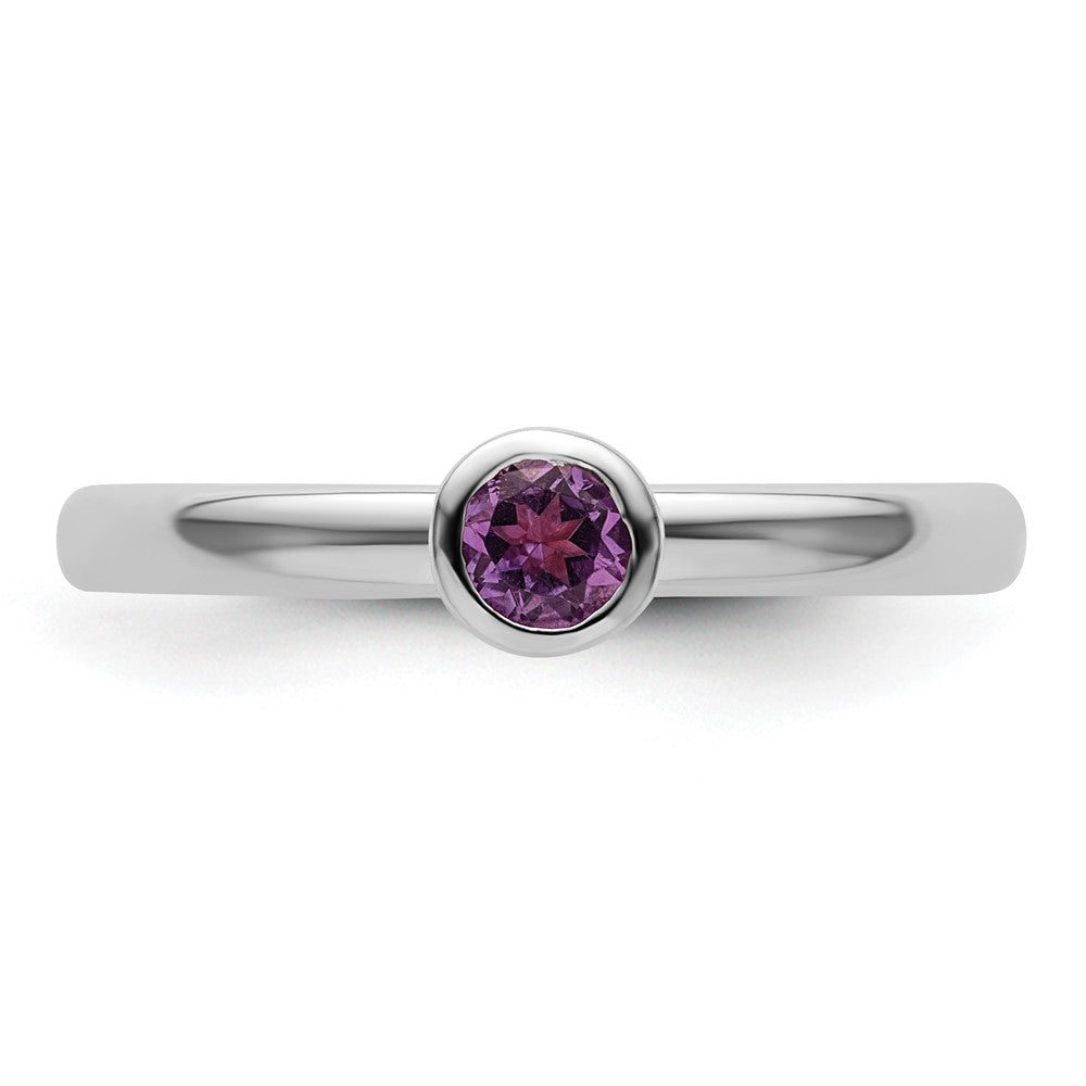 Sterling Silver Stackable Expressions High 4mm Round Amethyst Ring Size -10