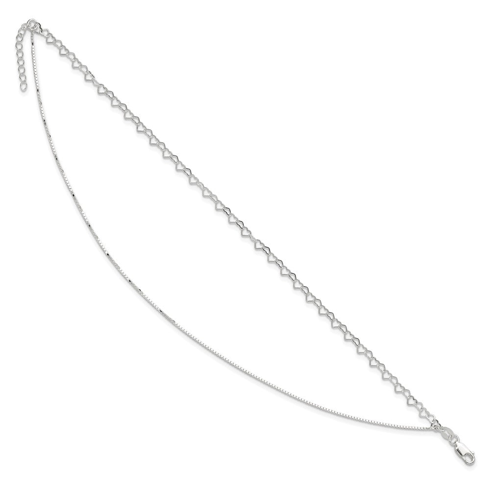 Sterling Silver Polished Double Strand Hearts 9in Plus 1in ext Anklet 9 inches
