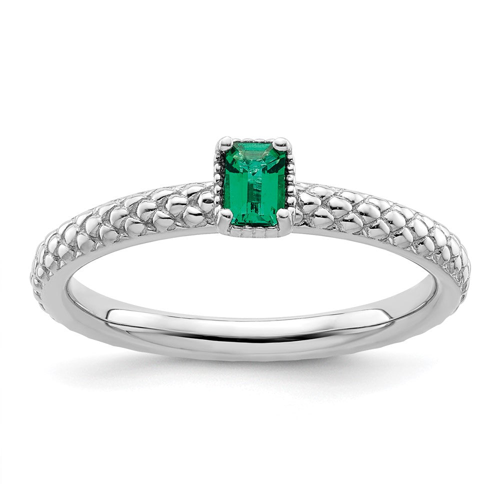 Sterling Silver Stackable Expressions Created Emerald Single Stone Ring Size -10