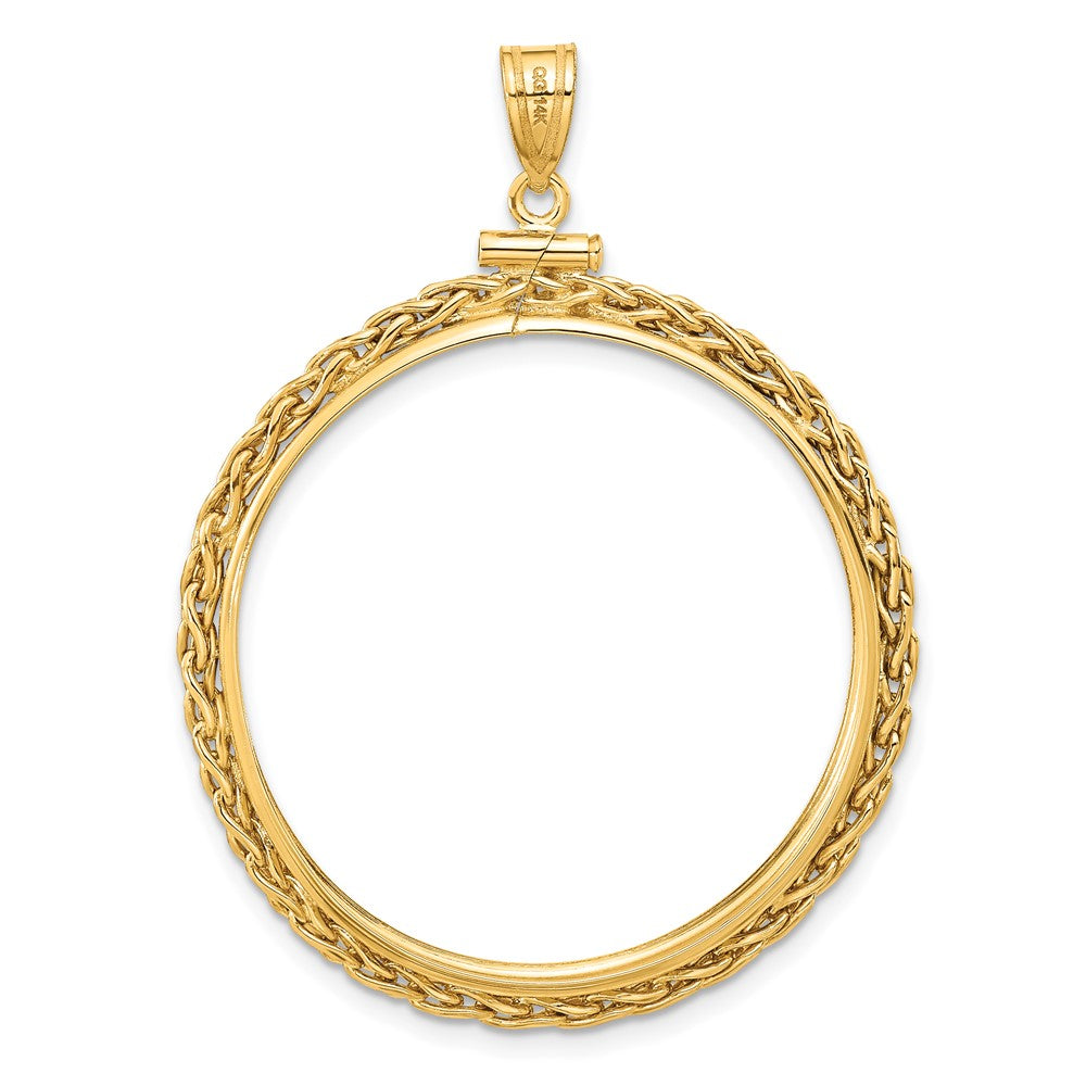 Wideband Distinguished Coin Jewelry 14k Polished Wheat Chain 32.0mm x 2.85mm Screw Top Coin Bezel Pendant