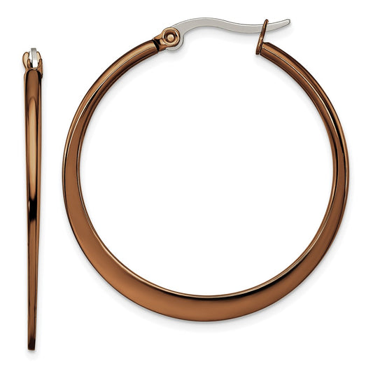 Stainless Steel Polished Brown IP-plated 34mm Diameter Hoop Earrings
