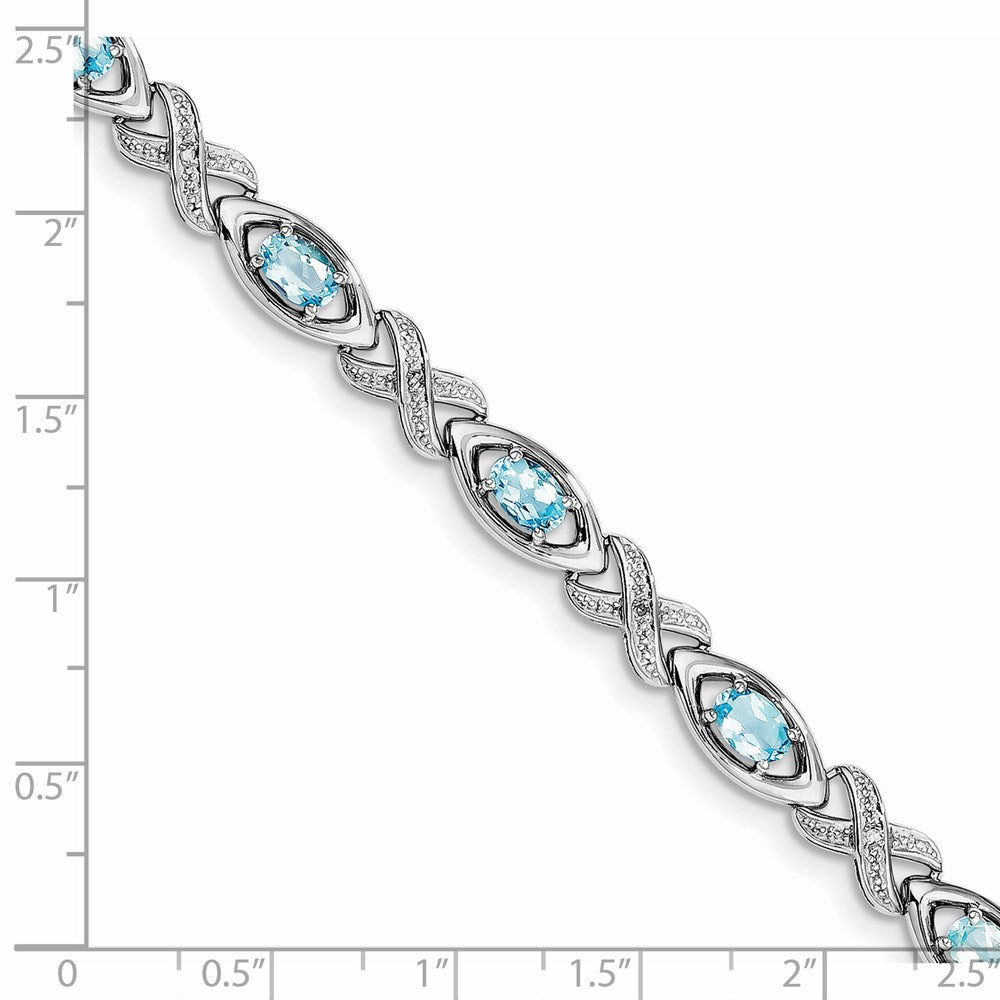 Sterling Silver Rhodium-plated Diamond & Light Swiss Blue Topaz Bracelet 7 inches