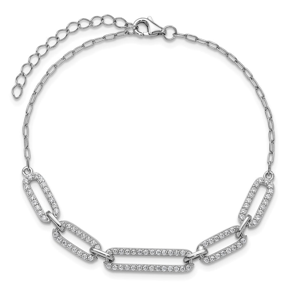 Cheryl M Sterling Silver Rhodium-plated Polished CZ Links with 1.5 Inch Extension Bracelet 8.5 inches