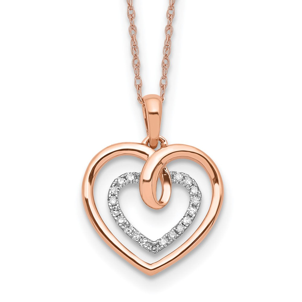 14k Two-Tone White and Rose Gold 1/10 carat Lab Grown Diamond VS/SI+ G+ 18 inch Heart Pendant Necklace