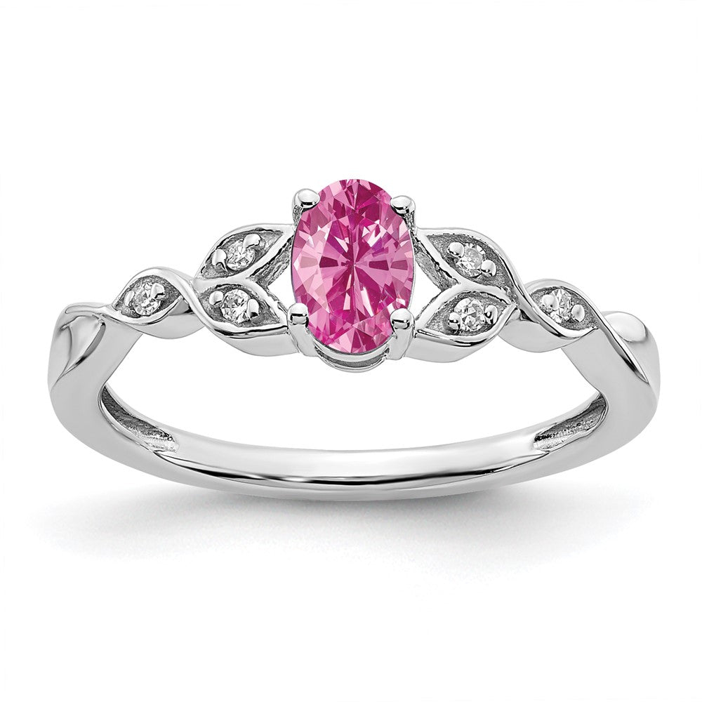 Sterling Silver 6x4 Oval CS-pk & Dia Ring Rd 6-.006ct - Stone:A Mel:S43