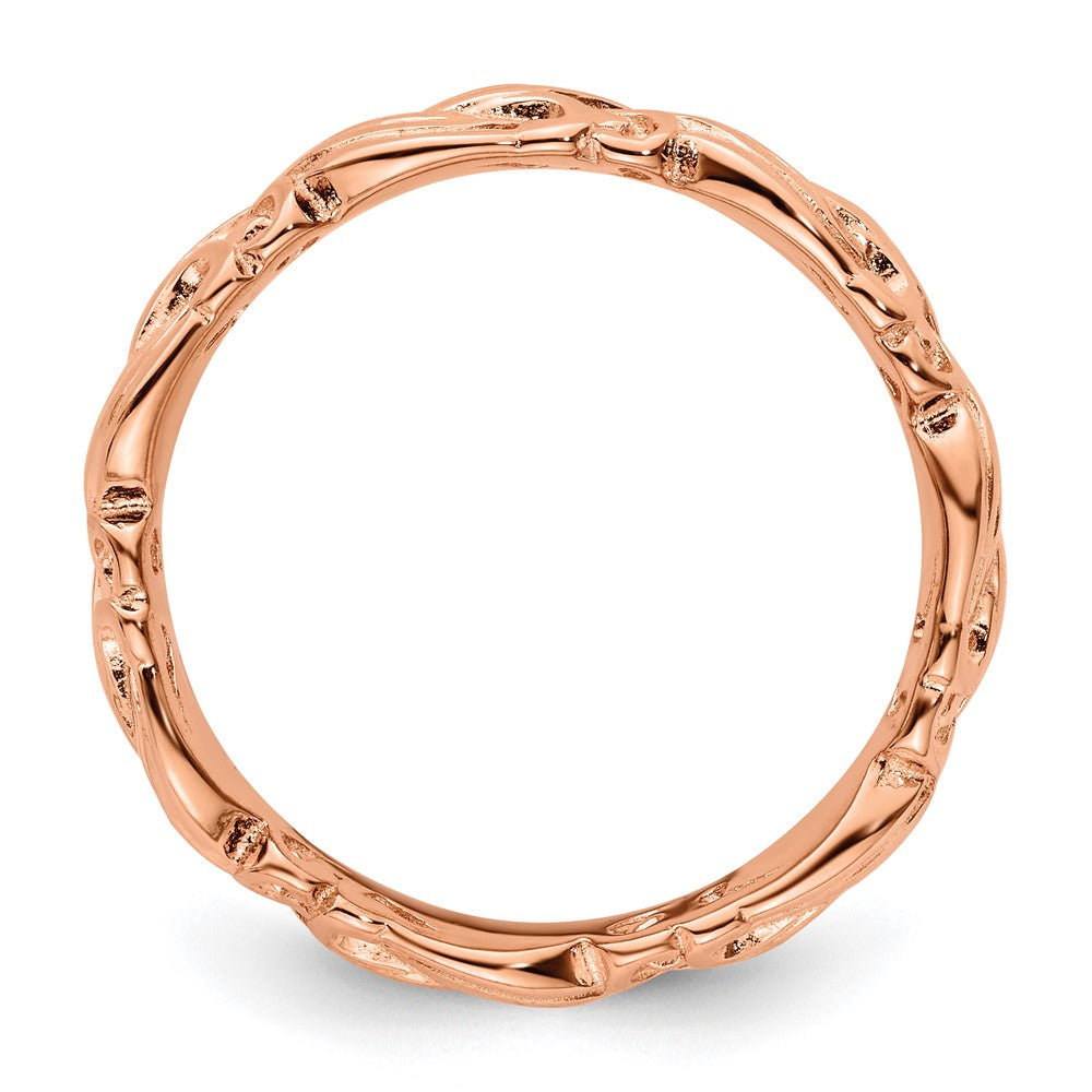 Sterling Silver Stackable Expressions Pink-plated Carved Band Size -8