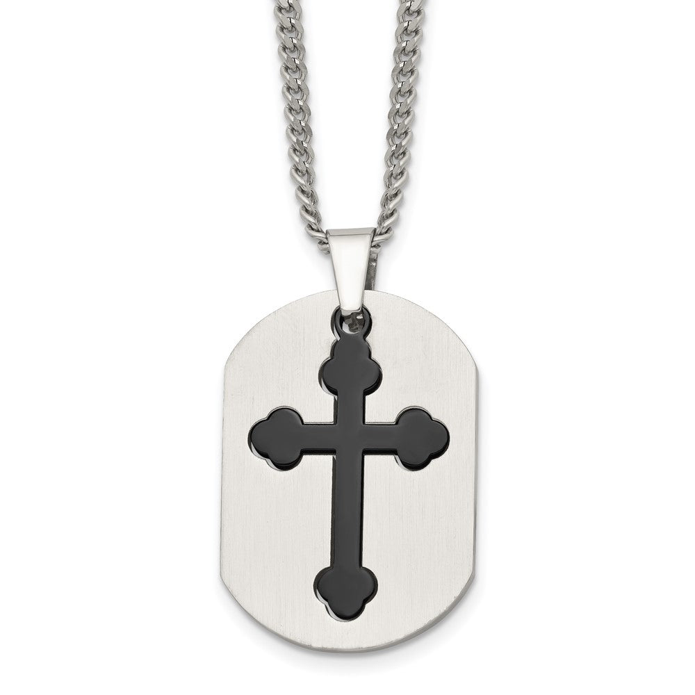 Stainless Steel Brushed & Polished Black IP-plated 2 Piece Cross Necklace