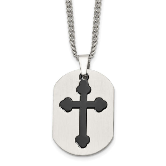 Stainless Steel Brushed & Polished Black IP-plated 2 Piece Cross Necklace