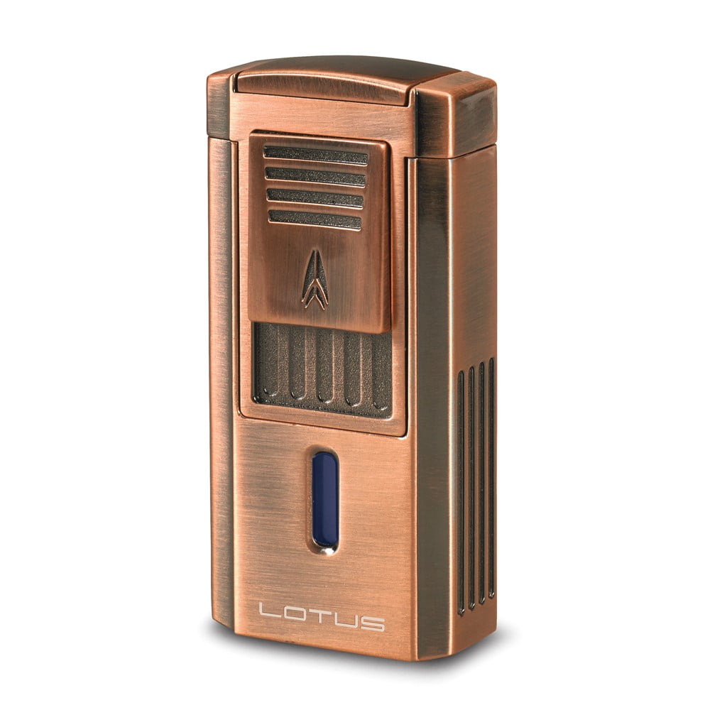Lotus Duke-V Triple Flame Antique Copper-tone Lighter with Fold-out 60 Ring Gauge V Cigar Cutter QGM23318