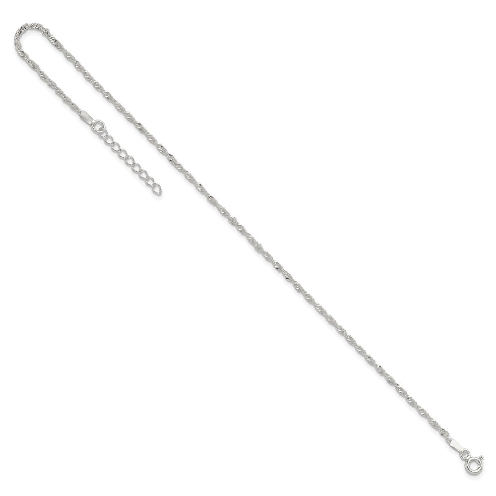 Sterling Silver Singapore 9in Plus 1in ext. Anklet 9 inches