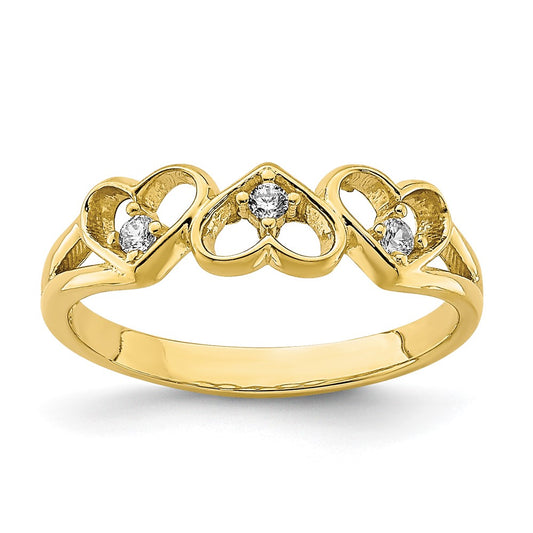 10K CZ 3-Heart Child's Ring Size 2.5