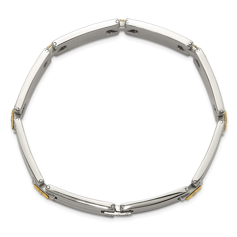 Chisel Stainless Steel Polished with 14K Gold Accent and 1/15ct. Diamond 8.5 inch Link Bracelet 8.5 inches