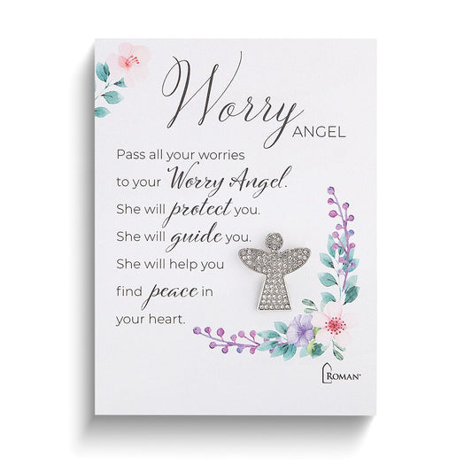 Silver-tone Worry Angel Pin with Sentiment Card