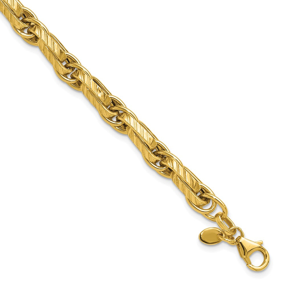14K Polished and Grooved Fancy Link Bracelet 7.75  inches