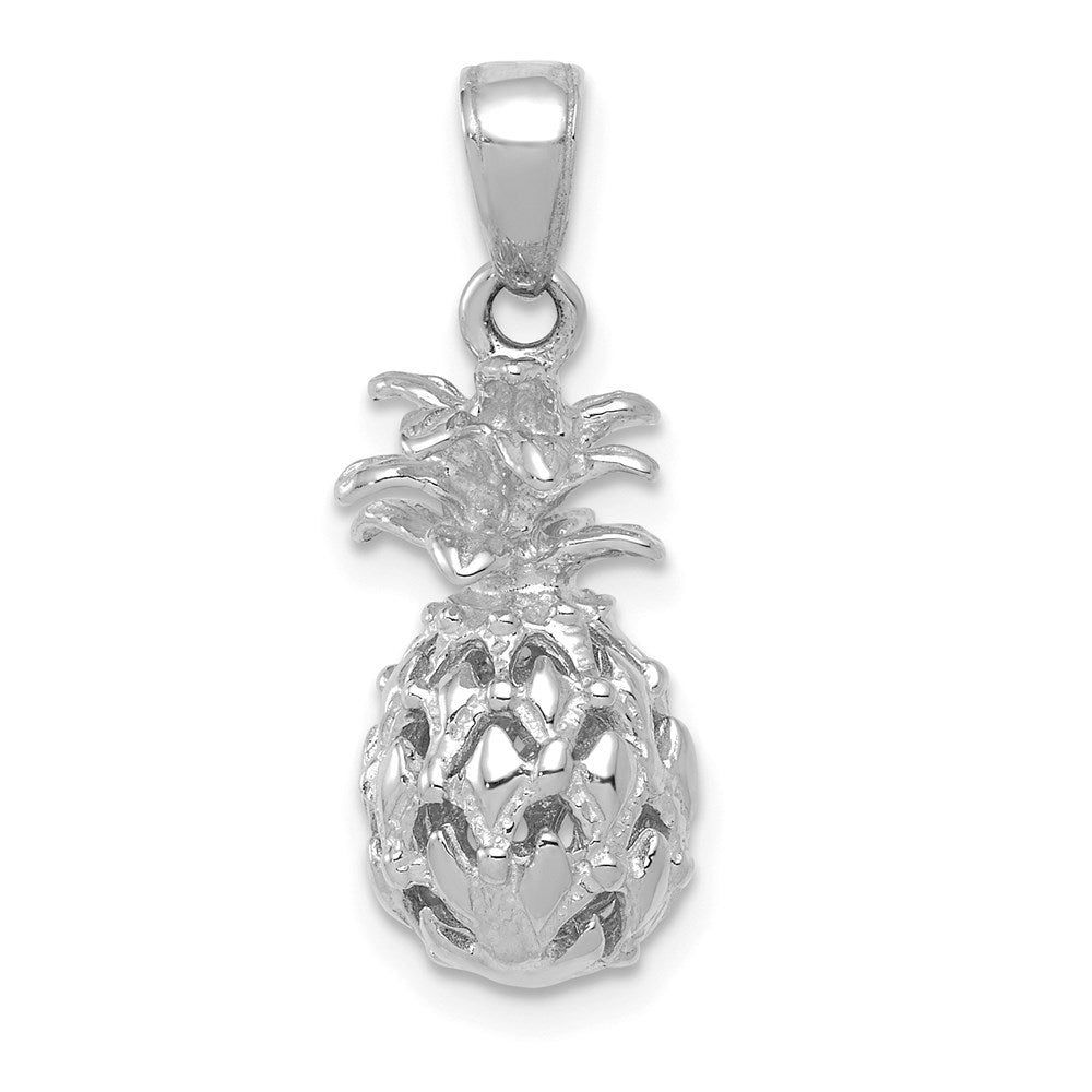 14K White Gold 3D Cut-out Pineapple Pendant
